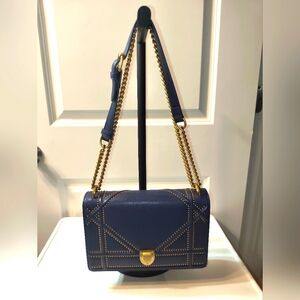 Navy Blue Studded Crossbody Purse with Gold Chain